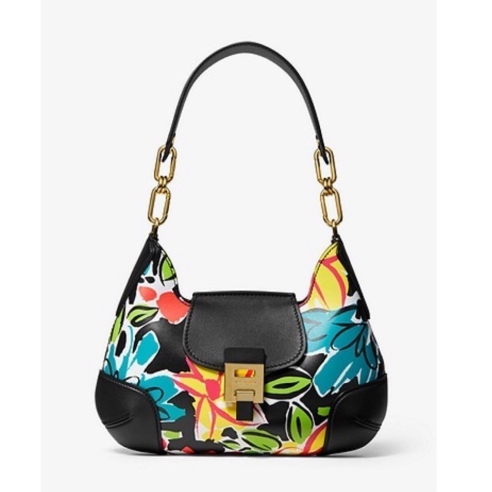 Michael Kors Collection Bancroft Medium Floral Calf Leather Shoulder Bag